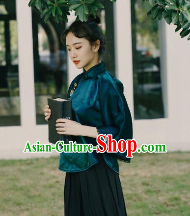 China Classical Peacock Green Shirt Cheongsam Blouse Tang Suit Upper Outer Garment Clothing