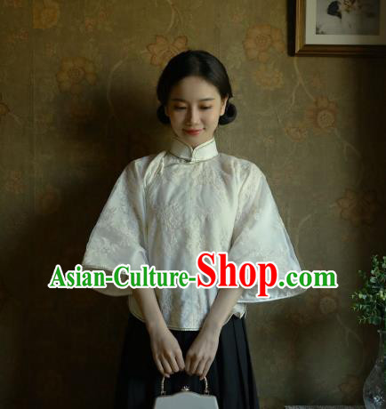 China Cheongsam Wide Sleeve Blouse Classical White Lace Shirt Tang Suit Upper Outer Garment
