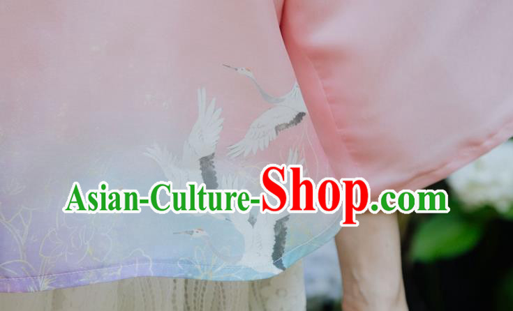 China Cheongsam Upper Outer Garment Tang Suit Blouse Clothing Classical Pink Chiffon Shirt