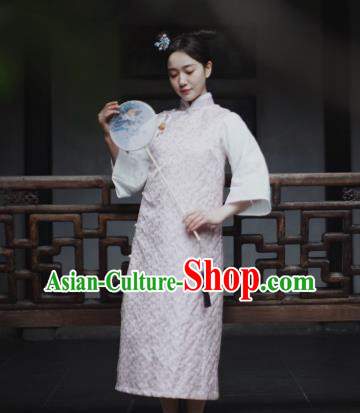 Republic of China Pink Vest Dress Shanghai Beauty Qipao Clothing Classical Winter Cheongsam