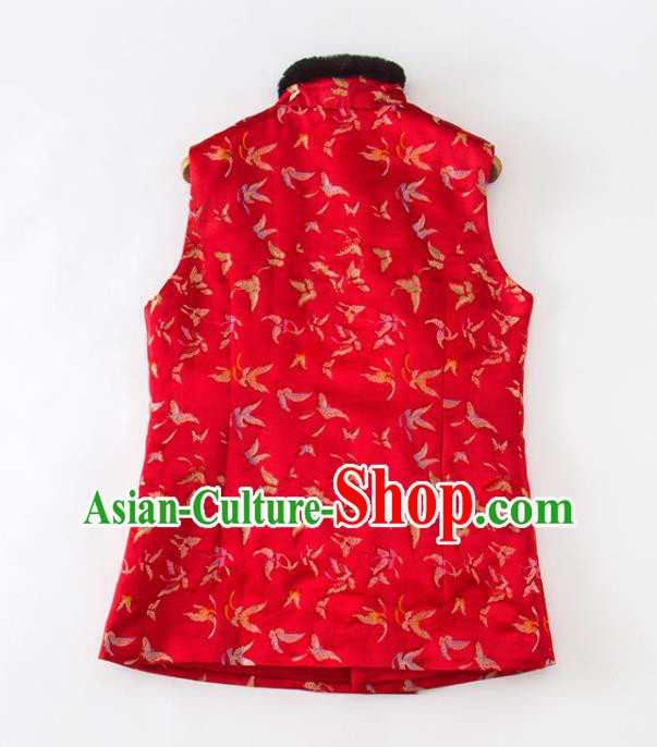Chinese National Women Clothing Tang Suit Winter Red Waistcoat Classical Butterfly Pattern Vest