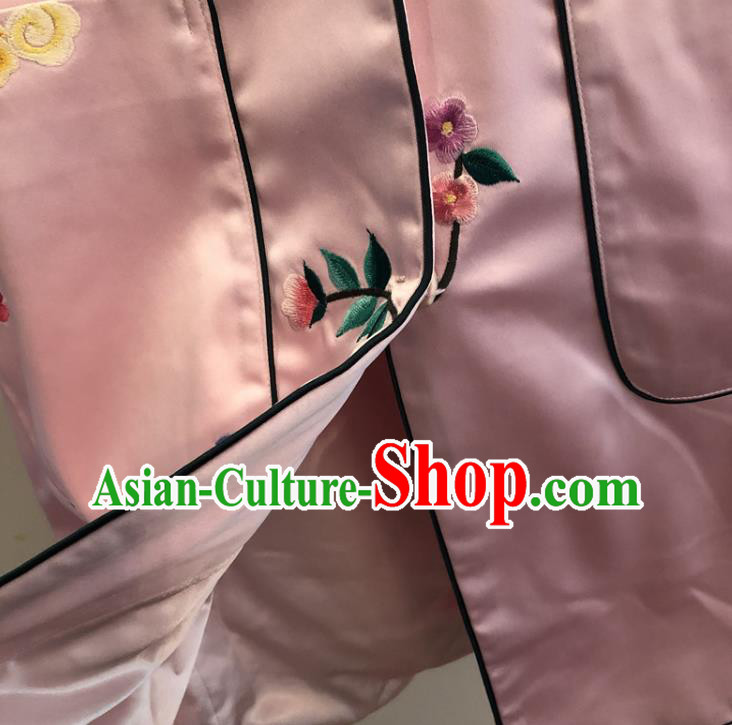 China Woman Outer Garment Winter Pink Silk Coat Traditional Embroidered Phoenix Peony Dust Coat