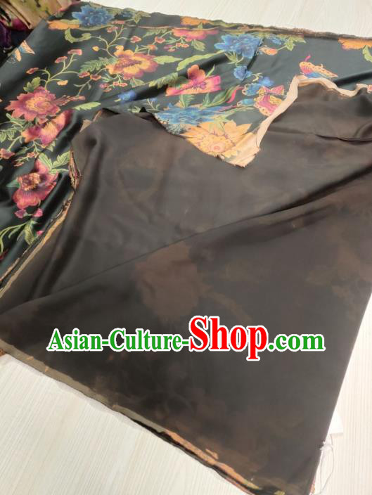 China Traditional Gambiered Guangdong Gauze Classical Flowers Butterfly Pattern Black Silk Fabric