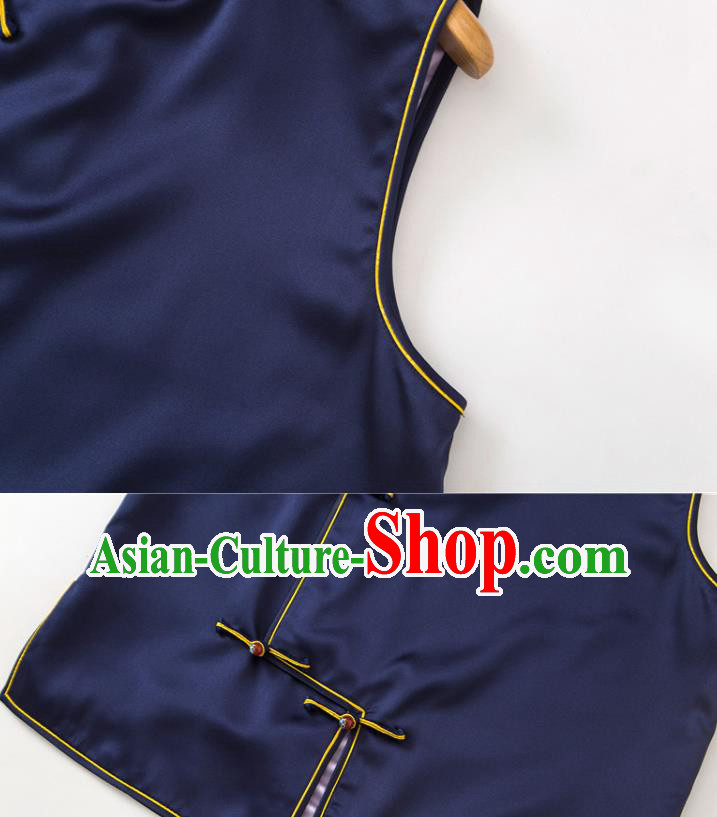 Chinese Tang Suit Navy Silk Waistcoat Classical Embroidered Vest National Women Clothing