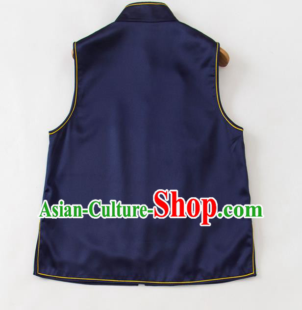 Chinese Tang Suit Navy Silk Waistcoat Classical Embroidered Vest National Women Clothing