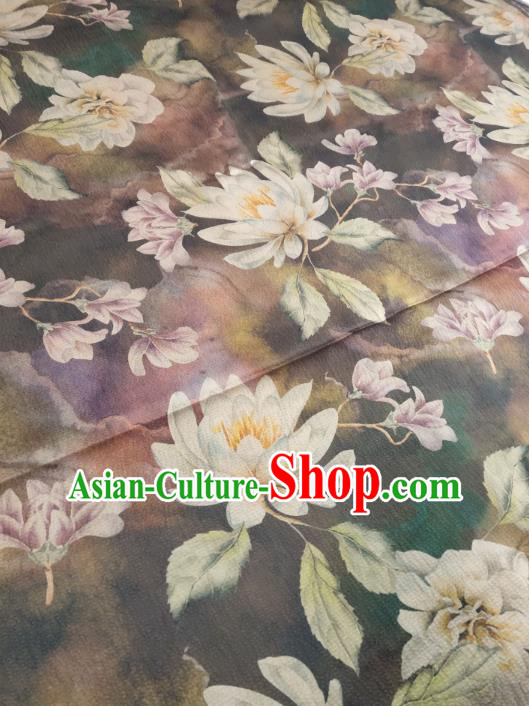 China Classical Mangnolia Pattern Brown Silk Traditional Gambiered Guangdong Gauze Cheongsam Fabric
