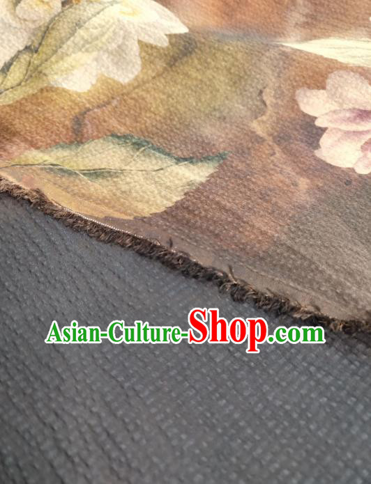 China Classical Mangnolia Pattern Brown Silk Traditional Gambiered Guangdong Gauze Cheongsam Fabric