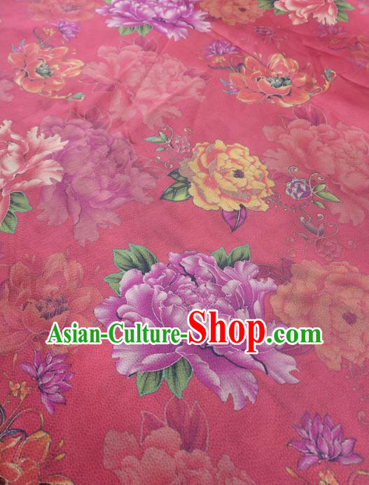 China Traditional Gambiered Guangdong Gauze Cheongsam Fabric Classical Peony Pattern Red Silk
