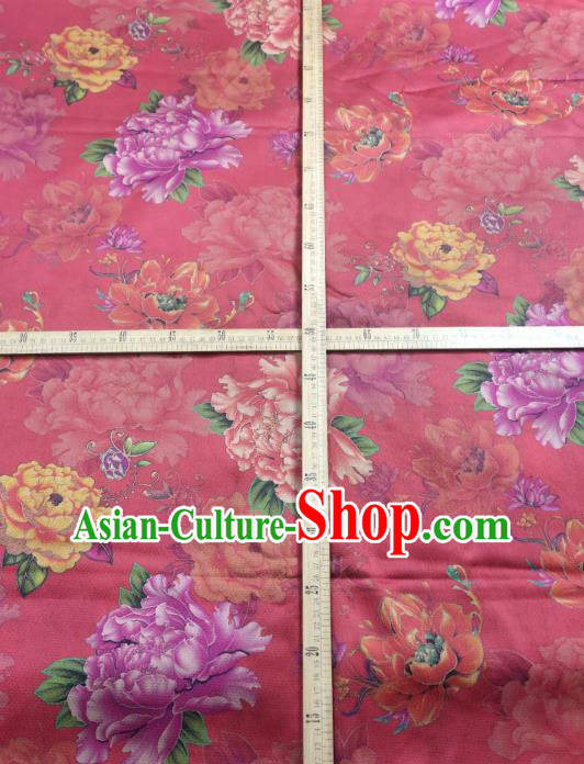 China Traditional Gambiered Guangdong Gauze Cheongsam Fabric Classical Peony Pattern Red Silk