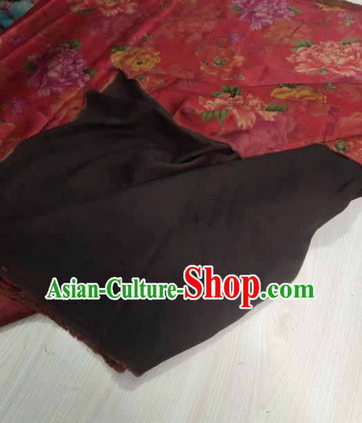 China Traditional Gambiered Guangdong Gauze Cheongsam Fabric Classical Peony Pattern Red Silk