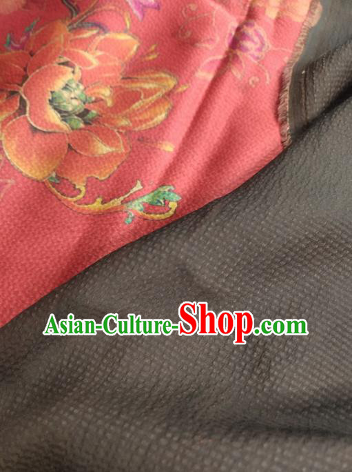 China Traditional Gambiered Guangdong Gauze Cheongsam Fabric Classical Peony Pattern Red Silk