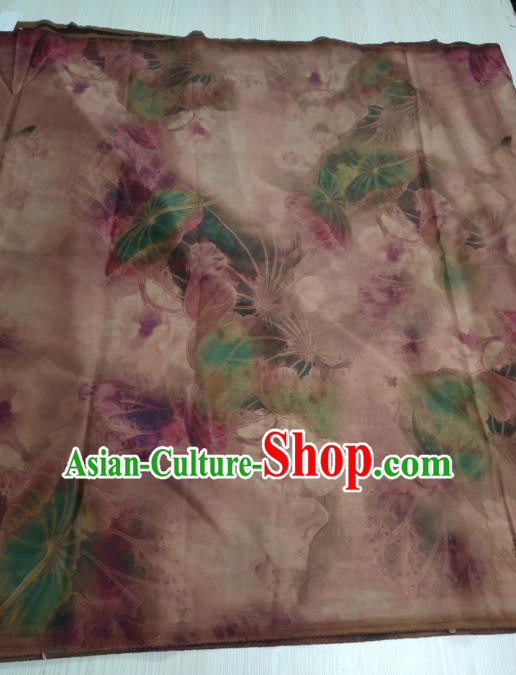 China Classical Silk Cloth Traditional Pink Lotus Pattern Gambiered Guangdong Gauze Cheongsam Satin Fabric
