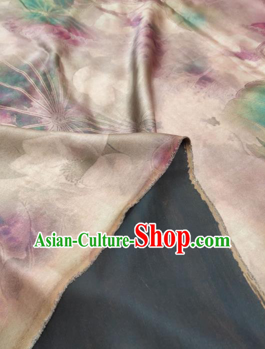China Classical Silk Cloth Traditional Pink Lotus Pattern Gambiered Guangdong Gauze Cheongsam Satin Fabric