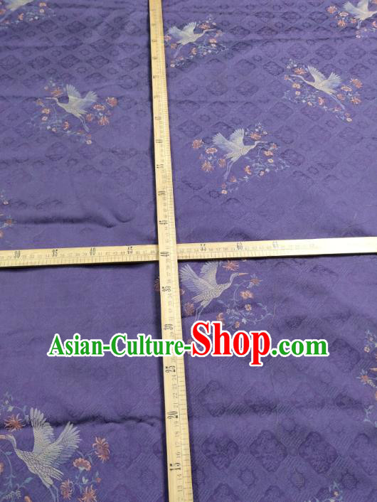 China Traditional Cranes Pattern Violet Gambiered Guangdong Gauze Cheongsam Fabric Classical Jacquard Silk Cloth