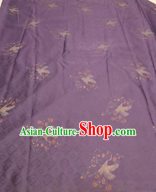 China Traditional Cranes Pattern Violet Gambiered Guangdong Gauze Cheongsam Fabric Classical Jacquard Silk Cloth
