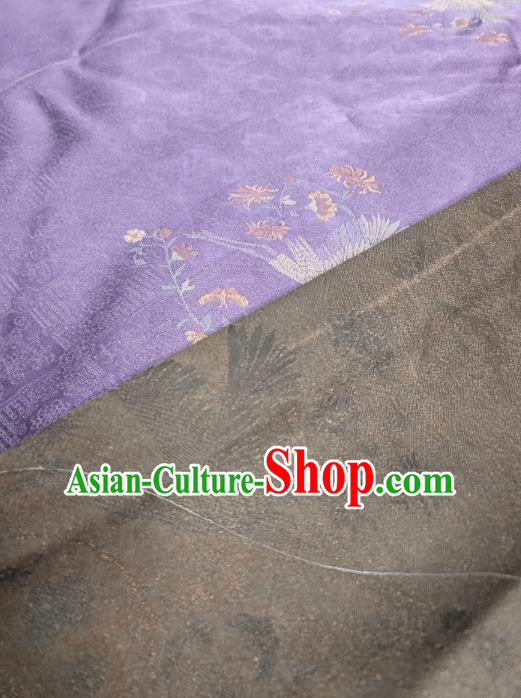 China Traditional Cranes Pattern Violet Gambiered Guangdong Gauze Cheongsam Fabric Classical Jacquard Silk Cloth