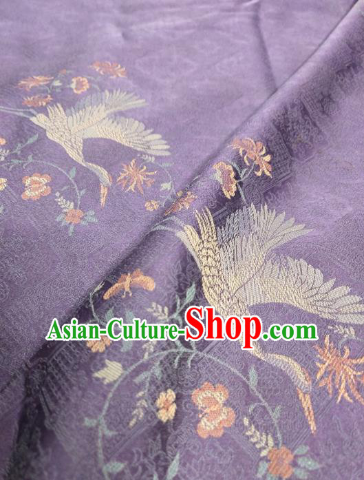 China Traditional Cranes Pattern Violet Gambiered Guangdong Gauze Cheongsam Fabric Classical Jacquard Silk Cloth