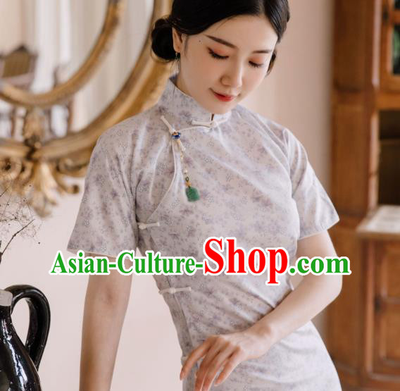 Republic of China Traditional Women Clothing Classical Printing Cheongsam National Young Lady Qipao Dress