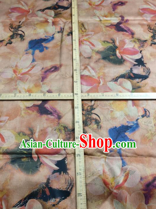 China Traditional Mangnolia Pattern Brown Gambiered Guangdong Gauze Cheongsam Fabric Classical Silk Cloth