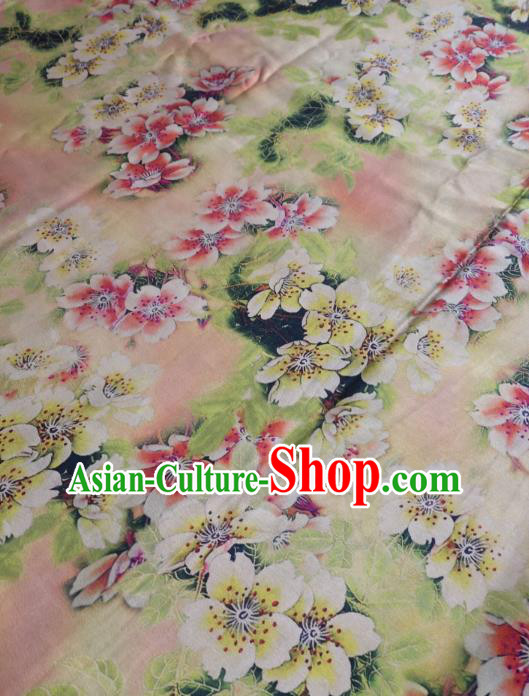 China Traditional Peach Blossom Pattern Gambiered Guangdong Gauze Cheongsam Silk Fabric Light Pink Satin Cloth