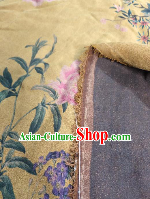 China Classical Peony Pattern Yellow Satin Cloth Cheongsam Gambiered Guangdong Gauze Traditional Silk Fabric