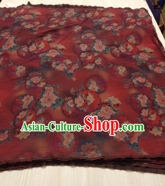 China Traditional Silk Fabric Classical Camellia Pattern Red Satin Cloth Cheongsam Gambiered Guangdong Gauze