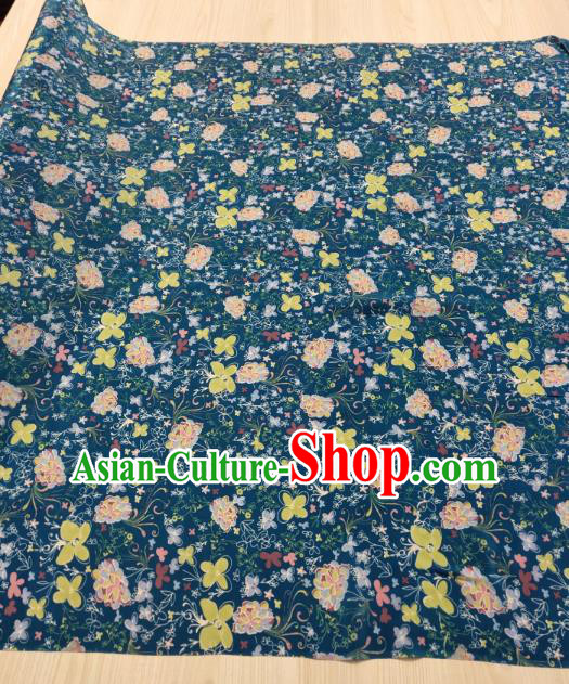 China Classical Peony Butterfly Pattern Design Gambiered Guangdong Gauze Traditional Cheongsam Blue Silk Fabric
