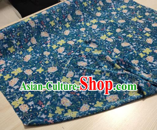 China Classical Peony Butterfly Pattern Design Gambiered Guangdong Gauze Traditional Cheongsam Blue Silk Fabric