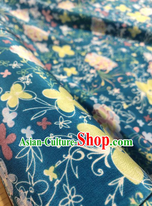 China Classical Peony Butterfly Pattern Design Gambiered Guangdong Gauze Traditional Cheongsam Blue Silk Fabric