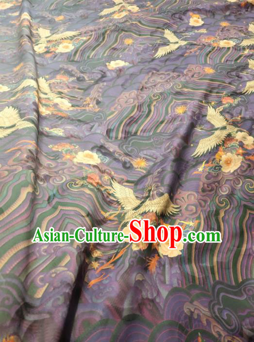 China Cheongsam Silk Fabric Traditional Wave Cranes Pattern Purple Gambiered Guangdong Gauze