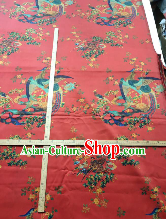 China Cheongsam Red Silk Fabric Traditional Phoenix Pattern Gambiered Guangdong Gauze Cloth