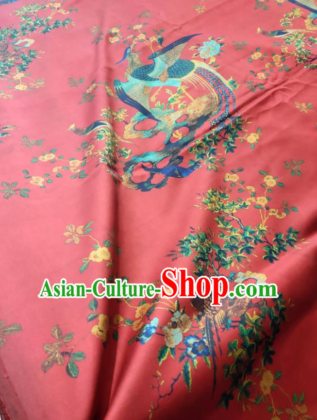 China Cheongsam Red Silk Fabric Traditional Phoenix Pattern Gambiered Guangdong Gauze Cloth