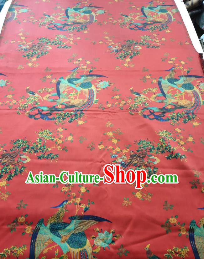 China Cheongsam Red Silk Fabric Traditional Phoenix Pattern Gambiered Guangdong Gauze Cloth