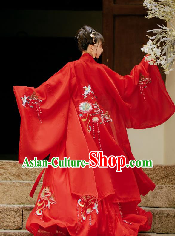 China Ancient Wedding Hanfu Garment Traditional Song Dynasty Princess Embroidered Red Dress Clothing