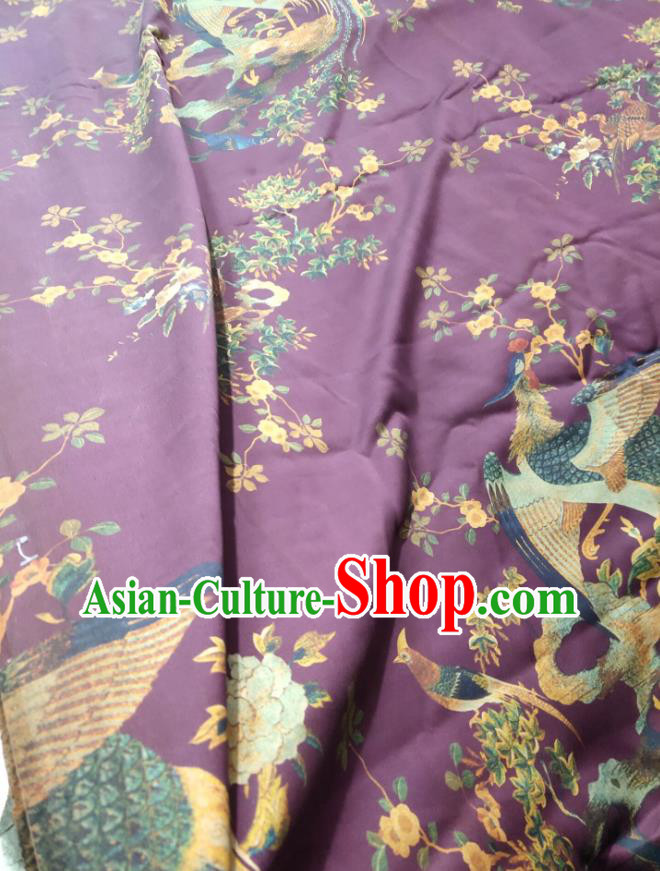 China Traditional Phoenix Pattern Gambiered Guangdong Gauze Cloth Cheongsam Purple Silk Fabric