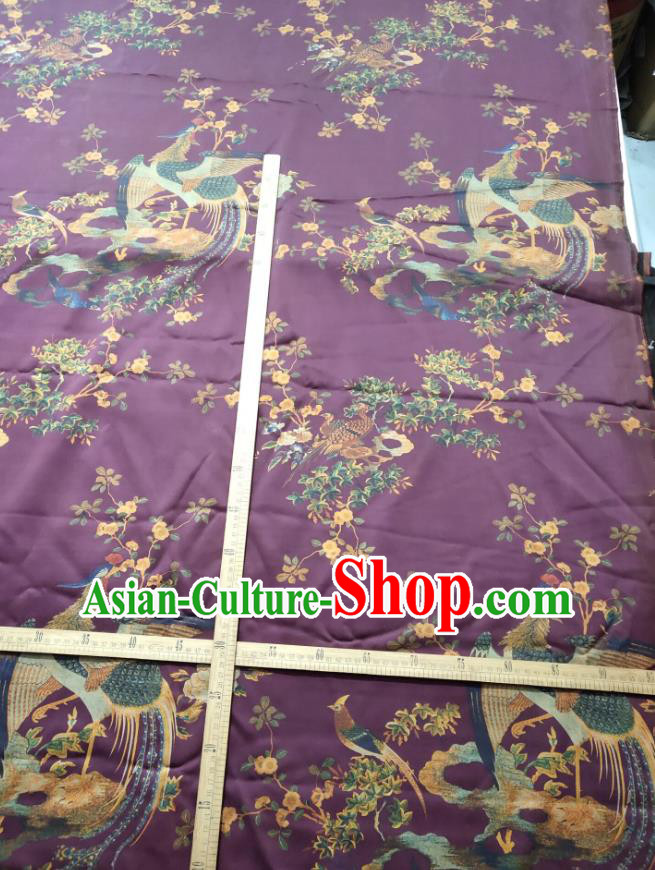 China Traditional Phoenix Pattern Gambiered Guangdong Gauze Cloth Cheongsam Purple Silk Fabric