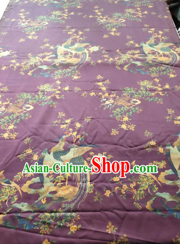 China Traditional Phoenix Pattern Gambiered Guangdong Gauze Cloth Cheongsam Purple Silk Fabric