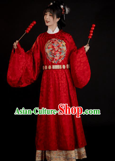 China Ancient Court Princess Red Hanfu Clothing Traditional Ming Dynasty Wedding Historical Costumes
