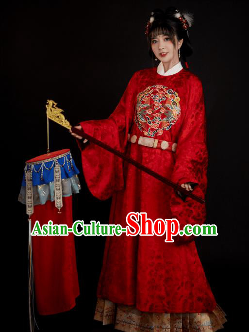 China Ancient Court Princess Red Hanfu Clothing Traditional Ming Dynasty Wedding Historical Costumes