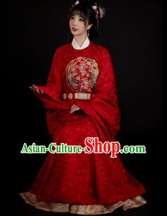 China Ancient Court Princess Red Hanfu Clothing Traditional Ming Dynasty Wedding Historical Costumes
