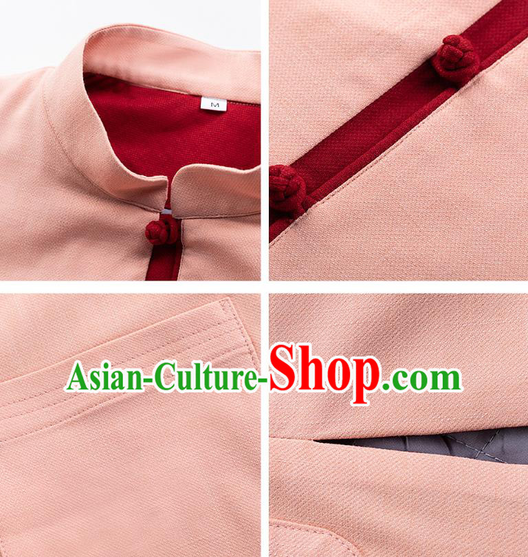 China Woman Tang Suit Pink Cotton Padded Jacket Traditional Tai Chi Flax Clothing