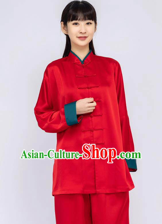 China Traditional Tai Chi Training Clothing Woman Martial Arts Red Silk Uniforms