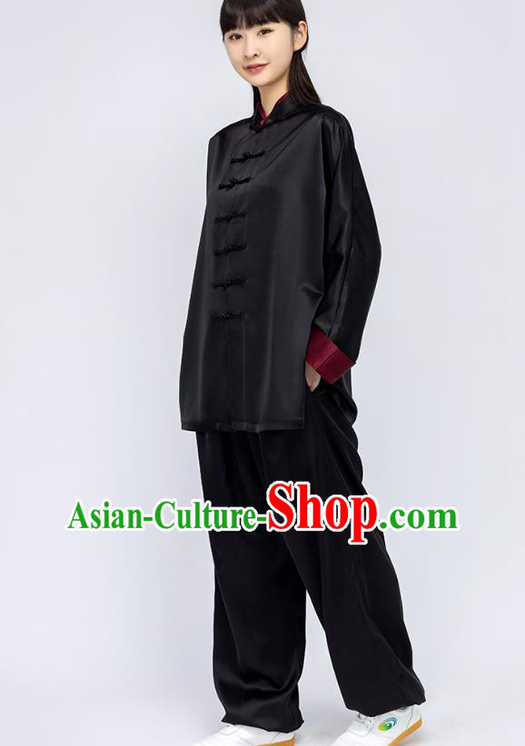 China Woman Kung Fu Black Silk Uniforms Traditional Martial Arts Competition Clothing