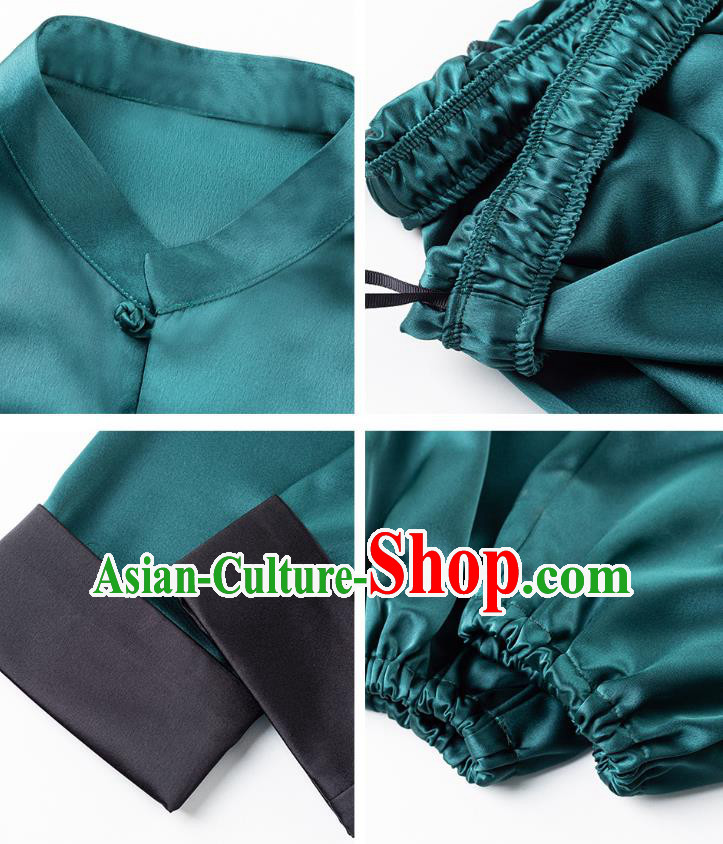 China Woman Martial Arts Competition Atrovirens Silk Uniforms Traditional Tang Suit Costumes