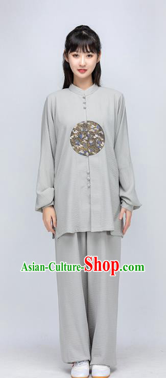 China Woman Tai Chi Training Grey Silk Uniforms Traditional Wushu Performance Costumes Martial Arts Clothing