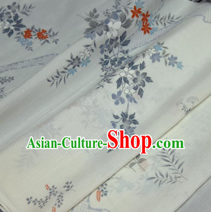 Asian Japan White Brocade Tapestry Traditional Japanese Kimono Chrysanthemum Pattern Silk Fabric