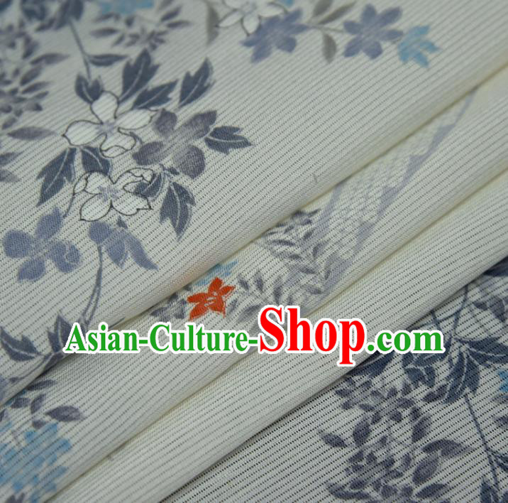 Asian Japan White Brocade Tapestry Traditional Japanese Kimono Chrysanthemum Pattern Silk Fabric