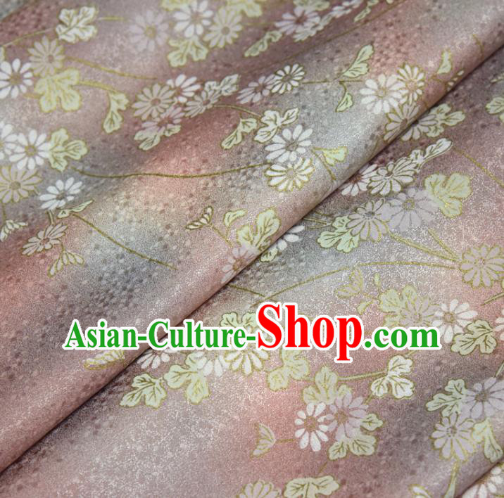 Traditional Japanese Kimono Chrysanthemum Pattern Silk Fabric Asian Japan Pink Brocade Tapestry