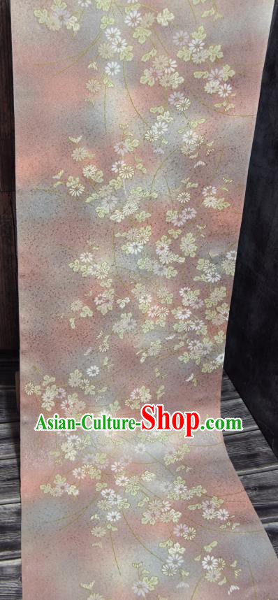 Traditional Japanese Kimono Chrysanthemum Pattern Silk Fabric Asian Japan Pink Brocade Tapestry