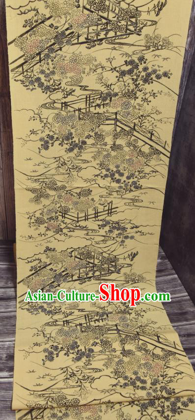 Asian Japan Brocade Tapestry Traditional Japanese Kimono Chrysanthemum Pattern Yellow Silk Fabric